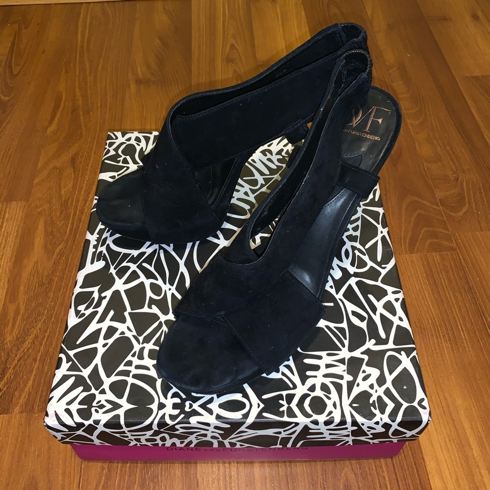 Diane Von Furstenberg Zia Sandal Heel Black Suede